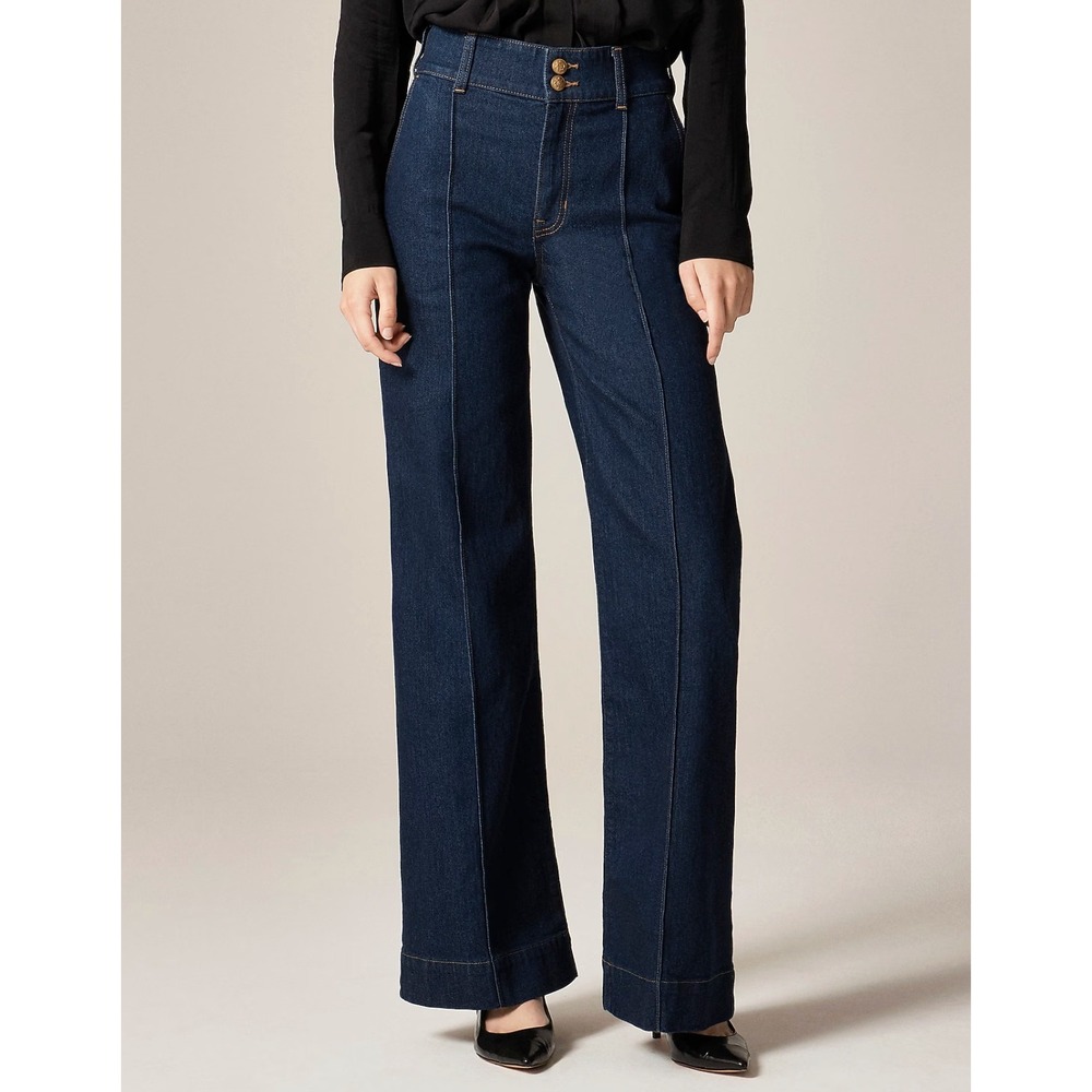 J. Crew Womens Denim Trouser With Stacked Buttons Size 28 Blue Dark Wash